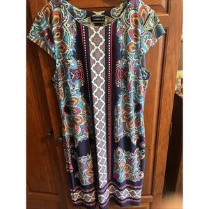 Liz Claiborne's Size 14 Multicolor Cap Sleeve Stretch Knee Length